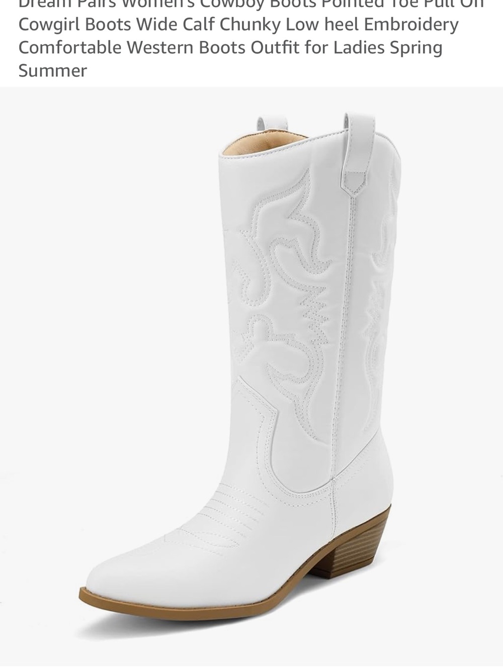 Amazon White Embroidered Western Heeled Cowboy Boots